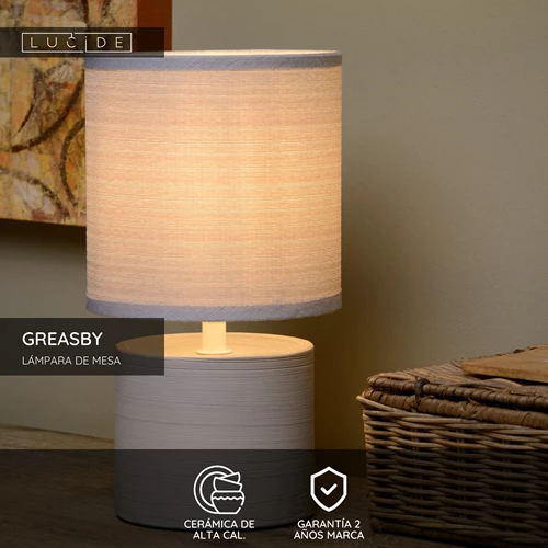 Lucide GREASBY - Lámpara de mesa - Ø 14 cm - 1xE14 - Gris - USP